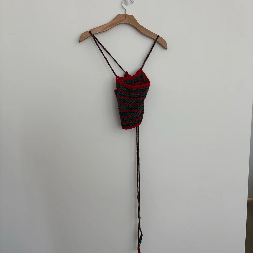 Maya Bey Crochet Handmade Crochet Halter Top Red Green Blue One Size Stretchy - Picture 7 of 13